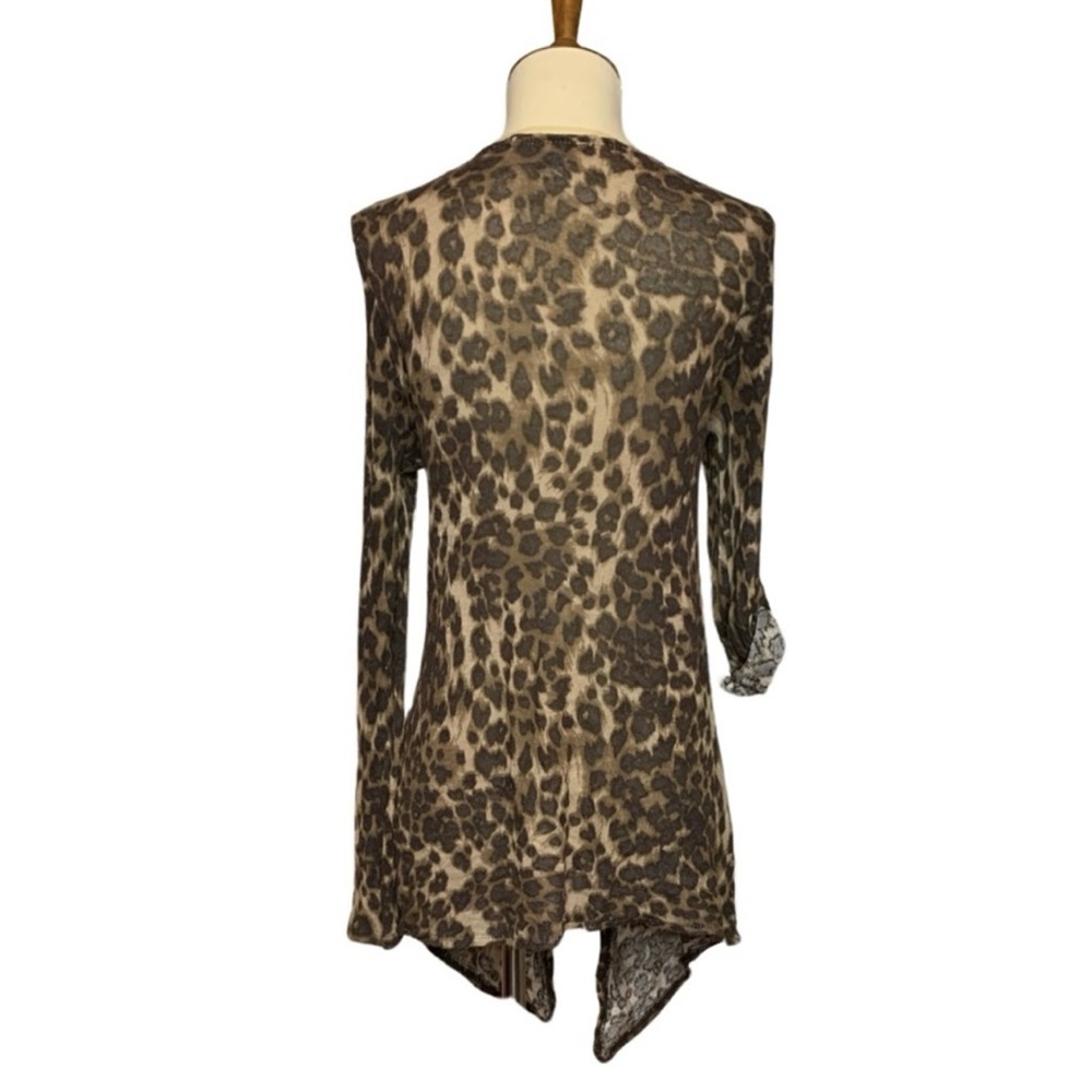 French Laundry roll tab sleeve cardigan duster leopard jaguar print, S - Picture 4 of 7